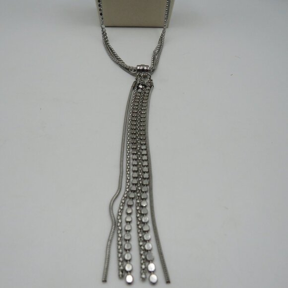 WHBM Silver Tone Multi Strand Y Necklace Tassel Pendant Adjustable Women Jewelry - Picture 3 of 10